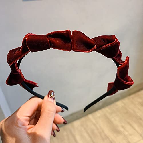 Generic Accessori Retro fiocco di velluto fascia ragazza coreana fascia di perle netto rosso gioielli testa antiscivolo bordo sottile dolce, rosso