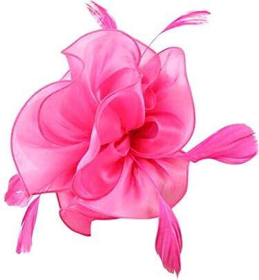 Generico Fasce Sportive Spugna Cappello per le donne Wedding Flower Cocktail Mesh Feathers Hair Clip Tea Party Fascia Abito Cerchietto (Hot Pink, One Size)