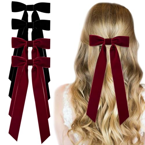 Blogiiup Velluto Bow Hair Clip 4PCS Bow capelli clip per le donne nero rosso coda di cavallo titolare accessori scivola clip di metallo Barrettes ragazze capelli Barrettes con fiocco accessori