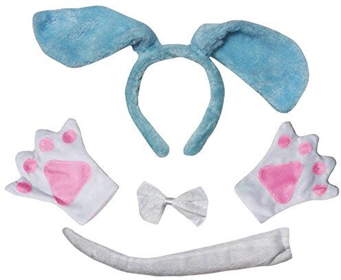 Petitebelle Orecchio lungo per cane fascia papillon coda guanti 4pc costume 1-5y (blu, taglia unica)