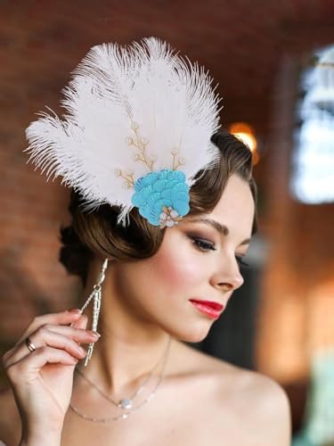 IYOU 1920 Grande Gatsby Copricapo Piuma Bianca Flapper Capelli Clip Perla Festival Matrimonio Accessori per Capelli per Donne e Ragazze