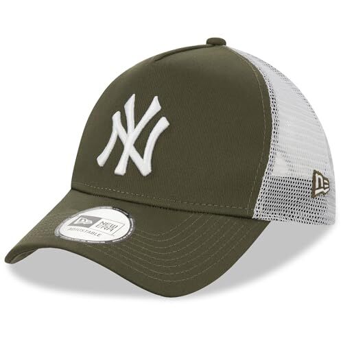 New Era New York Yankees MLB League Essential Verde Oliva Bianco A-Frame Berretto da Camionista Regolabile