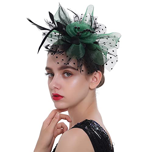 Youllyuu Donne Piuma Fiore Fascinator Cappello Festa di Nozze Floreale Mesh Velo Fascia Tornante