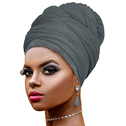 Novarena Ankara Africana Stampa Morbida Fascia Per Capelli Lunghi Avvolgere La Testa Sciarpa Turbante Cravatta Jersey Maglia Africana Impacchi Per La Testa (4. Grigio Fumo)