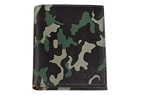 Zippo Leather tri fold wallet Portamonete 10 centimeters Verde (Green Camouflage)