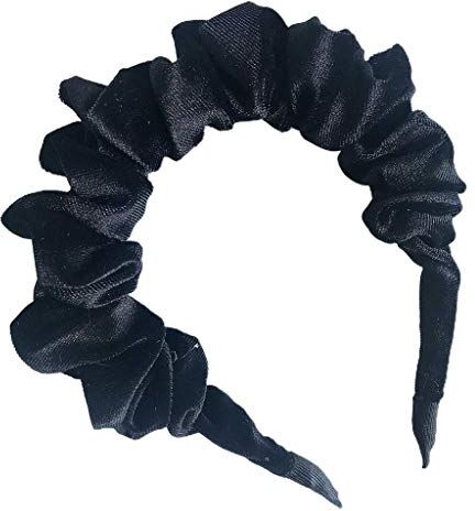 Generic Cerchietto largo da donna anni '90, ondulato, increspato, plissettato, vintage, tinta unita, fascia per capelli, bandana, per feste