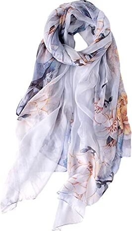 STORY OF SHANGHAI Sciarpa di 100% Seta da Donna Foulard Chiffon con Fantasie Orientale Semi-Trasparente, Sfumature di Lilla