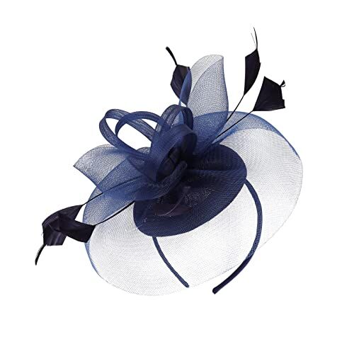 Yinguo All Fascia 2023 Fascinator Hat Flower Feather Mesh Tea Party Hairband per donne (C-Navy, taglia unica)