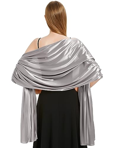 Vijamiy Stola Donna Cerimonia Raso Chiffon,Elegante Cerimonia Scialle Oro Argento Colorato Da Sera Utilizzare Per Matrimonio,Festa,Matrimonio,Regalo(Grigio)