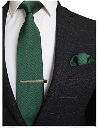 JEMYGINS Cravatta Uomo Verde scuro in Seta Matrimonio Occasioni Satin Multicolore con Fazzoletto e Fermacravatta