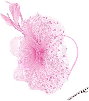 JAWSEU Cappello Fascinator da donna Fiore a rete Piume Fascia per capelli Copricapo Velo da sposa Vintage Accessori per capelli Retato Fascia per capelli per Feste Chiesa Matrimonio Cocktail Jockey Club