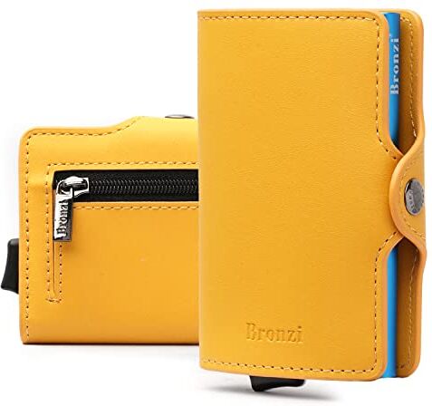 Bronzi Nuovo Portafoglio Porta Carte Credito Portafoglio Uomo Slim Portacarte uomo Mini Porta Tessere Protezione RFID Portatessere Pelle Design Smart Italiano (Giallo)