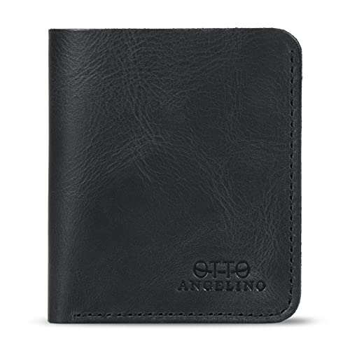 Otto Angelino Portafoglio in Vera Pelle Ultra Slim Verticale per Carte e Monete Unisex, Nero