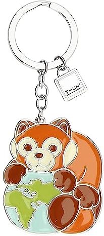 THUN , Portachiavi Panda Rosso con Mondo in Zama e Ottone Placcato, Linea Otto Dreamer, 5.3x4.5 cm