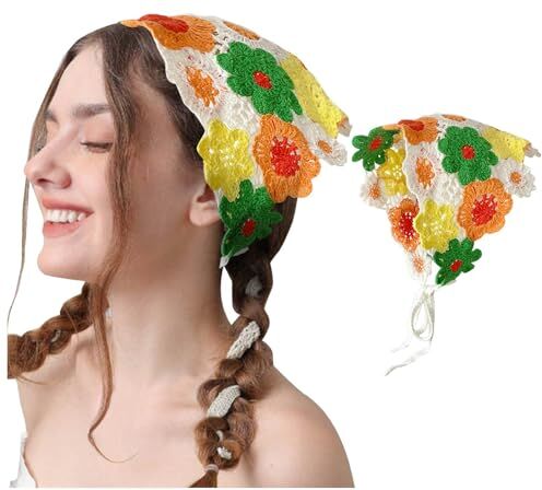 Generic Fasce per capelli da donna in maglia foulard bianco margherita copricapo bandana per capelli vintage hippie fascia cravatta testa fazzoletto boho accessori per capelli lunghi