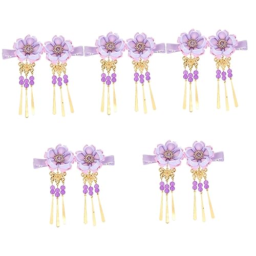 minkissy 5 Paia Tornante Fermaglio Per in Stile Giapponese Cura Giapponese Fiore Per Acconciature N. 1 Forcina Kimono Lino Di Cotone Lunghe Nappe Mancare Viola