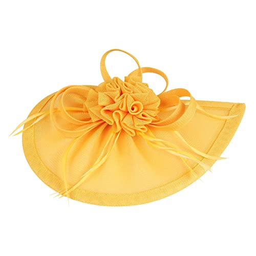 TOPKEAL 2023 Fascinator cappello fiore piuma maglia tea party fascia per capelli per donne anni '90 (giallo, taglia unica)