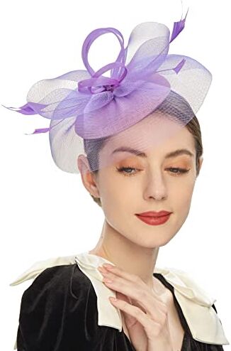 Generico Fascinator per feste di tè Kentuckys Derbys Hat Fascinator Pillbox Hat Fascia per cocktail Accessori per Acconciature (Purple, One Size)