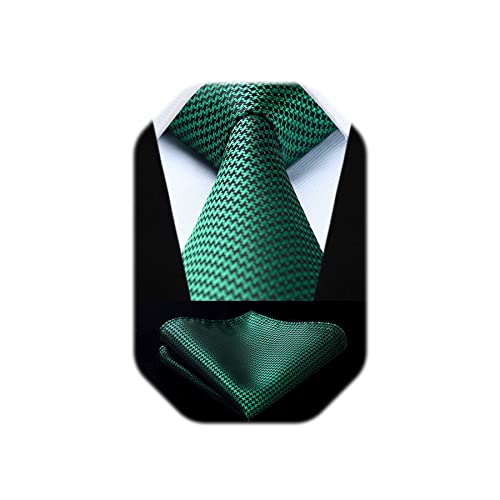 HISDERN Cravatte uomo Verde e nero da matrimonio e Fazzoletto Cravatte fantasia plaid elegante classica business cravatta set