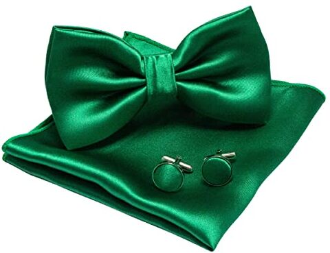 JEMYGINS Papillon da uomo Green5 Papillon in raso e fazzoletto da taschino con gemelli