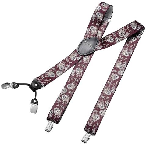 DonDon Bretelle uomo eleganti Bretelle uomo lavoro extra forte clip larghe 3,5 cm Paisley rosso