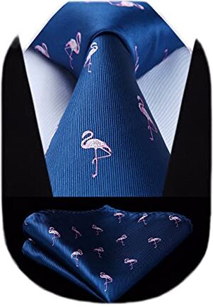 HISDERN Cravatte uomo blu navy e rosa Fazzoletto fantasia fenicotteri Cravatta da matrimonio business elegante cravatta set