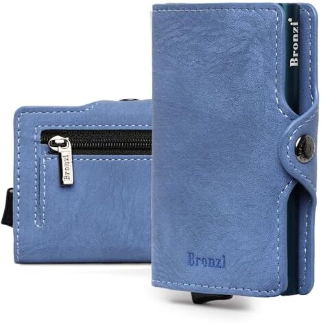 Bronzi Portafoglio Porta Carte Credito Portafoglio Uomo Slim Portacarte uomo Mini Porta Tessere Protezione RFID Portatessere Design Smart Pelle Blu