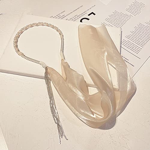 Generic Versione coreana dell'arco orecchini finti perla fascia nappa streamer fascia da donna tutto fiammifero esterno partenza in bundle copricapo pressione capelli grotta, beige con trapano