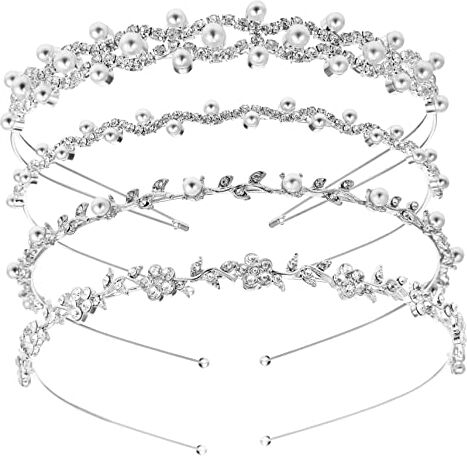 FRCOLOR 4 Pz Cerchietti Con Perle Fasce Di Perline Diadema Adulto Per Le Donne Fasce Ad Arco Per Ragazze Per Ragazze D'argento Strass Sposa Per Nozze