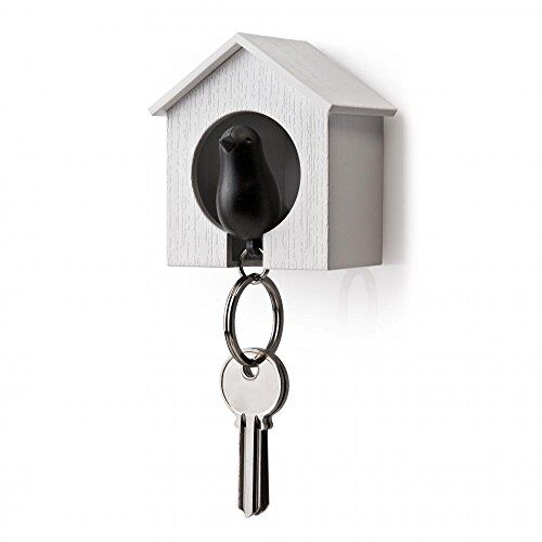 AKOAK uccello nero e bianco mini Birdhouse Keychain, uccello è un fischietto di sicurezza