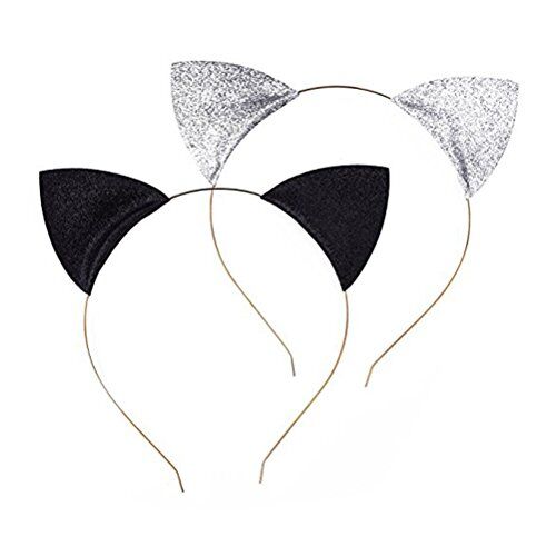 FRCOLOR Cerchietto per capelli con orecchie di gatto, 2 pezzi, colore: nero e argento, per feste o uso quotidiano
