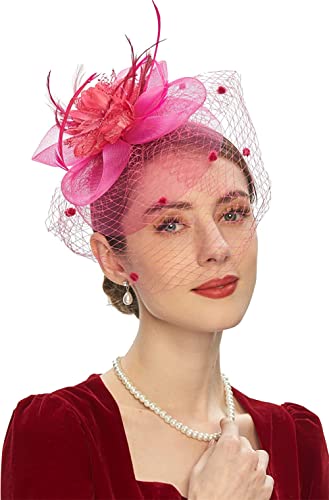 Youllyuu Copricapo da sposa Fascinator Cappelli da donna per feste di tè fascia derby da sposa fiore in rete velo Fascinator