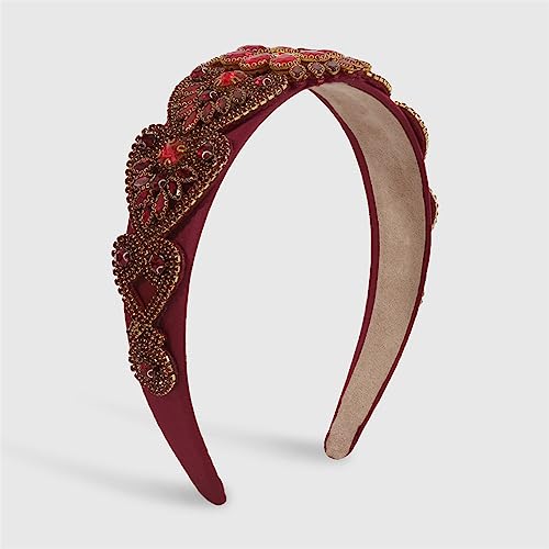 Youllyuu Cerchietto per capelli con fiore e farfalla con strass grandi, fascia larga con cristalli, accessori per capelli barocco, copricapo da sposa, rosso 3