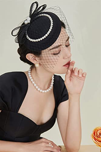 Youllyuu Cappello da sposa Velo Fascinator da donna, con perla