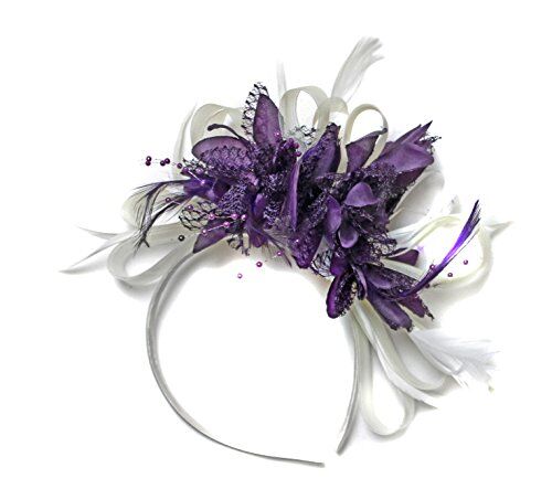 Caprilite Cerchietto per capelli bianco e viola con piume, per matrimoni e corse Royal Ascot, Rosa, Unisize