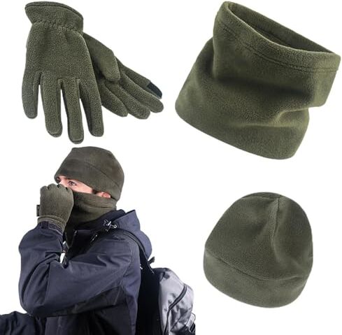 Hudhowks Set cappello e sciarpa invernale, set caldo invernale in pile   Caldo kit in tre pezzi per attività all'aperto   Semplice accessorio invernale alla moda per arrampicata, ciclismo,