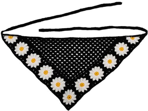 Generic Fascia per capelli da donna, lavorata a maglia, fatta a mano, con gancio, motivo floreale, sciarpa estiva a triangolo, Bcr457 (BK2, taglia unica)