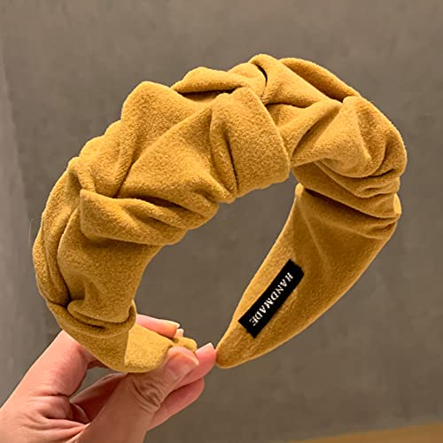 Generic Cerchietto per capelli in velluto autunnale e invernale da donna Temperamento in stile coreano a tesa larga con pieghe per il viso fascia per il lavaggio del viso rosso nuovo stile, giallo