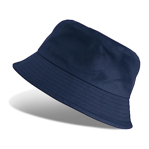 Tuopuda Cappello Pescatore Pieghevole, Bucket Hat Cotone Donna Uomo, Protezione del Sole Cappelli, cap da Pesca, Faccia Sorridente Cappellino per Spiaggia all'Aperto 56-58cm, Marina Militare-B