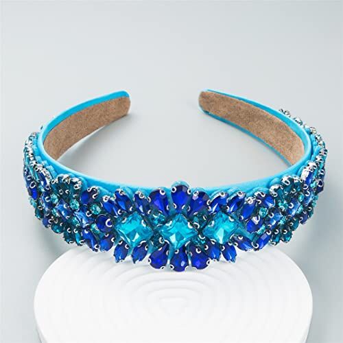 Wjnvfioo Cerchietto da donna con strass blu con perline di cristallo, fatto a mano, larghe, cerchietti per capelli, accessori per capelli per ragazze 7