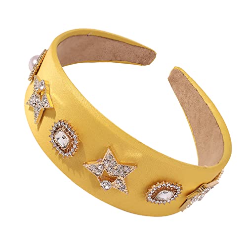 Antique Cerchio per capelli in lega personalizzata con diamante barocco a tesa larga tessuto colorato Cerchio per capelli (giallo)