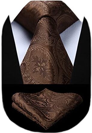 HISDERN Cravatta Marrone Paisley Cravatta Uomo Elegante Set Cravatte Seta e Fazzoletto da Taschino Classiche per Matrimonio Festa Lavoro