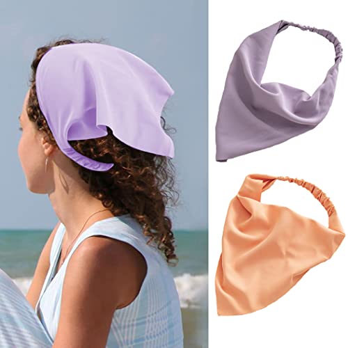 Zoestar Foulard in stile boho, con testa a triangolo, in chiffon, per capelli in puro colore, turbante, per donne e ragazze, 2 pezzi (viola e arancione)