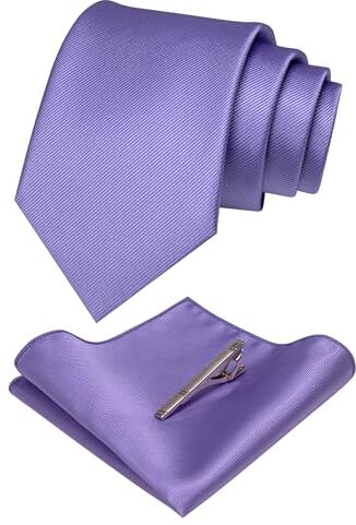 JEMYGINS Cravatta Uomo Viola lavanda in Seta Formali Matrimonio Riunirsi Occasioni Multicolore con Fazzoletto e Fermacravatta