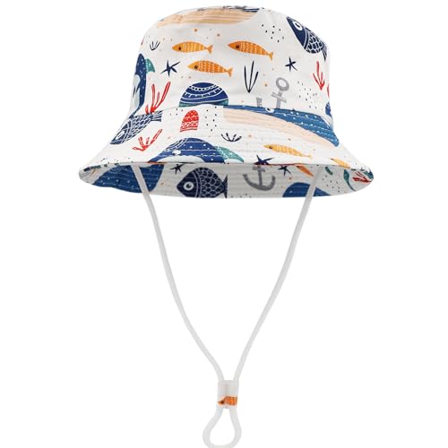 FenFang Cappello da Sole Bambino Bambina a Tesa Larga, Berretto Pescatore Neonato Estivo, Cotone Bucket Hat, Fisherman cap da Cartone Dinosauro Spiaggia 1 2 3 4-8 Anni (1-2 Anni, Grigio)