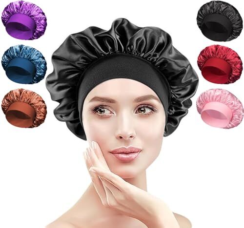 Xanewza 6 Pezzi Cuffia Seta Capelli Ricci,  Cappelli da Notte, Cappelli per Dormire, Berretto da Notte Raso Elastico, per la Protezione dei Capelli Lunghi e dei Ricci Corti