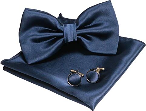 JEMYGINS papillon da uomo navy 5 papillon in raso e fazzoletto con set di gemelli