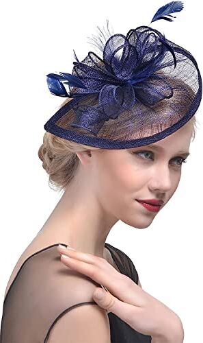 QUNINE Fascinator in rete Fermaglio per capelli Cappello Bombetta Piuma Fiore Velo Cappello da festa nuziale Cappello da tè Fascia per capelli Fascia per capelli in rete (Color : Grey, Size : One Size) (Na