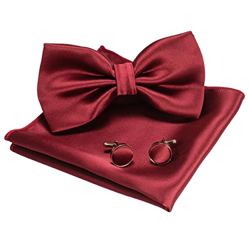 JEMYGINS Papillon bordeaux da uomo5 Papillon in raso e fazzoletto da taschino con gemelli