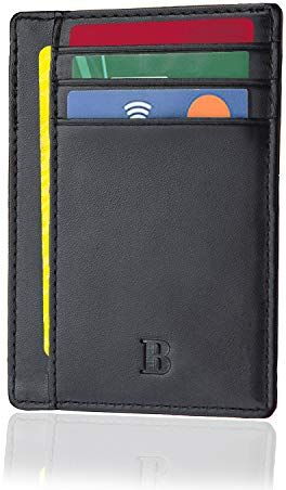 Bronzi Portafoglio Uomo Donna Piccolo Sottile  Elegante Blocco RFID Nero Pelle Alta Qualità Mini Porta Tessere Documenti Carte Di Credito Design Italiano Regalo